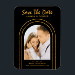 Save The Date Black Gold Stylish Art Deco Wedding Magnet<br><div class="desc">Save The Date Black Gold Stylish Script Art Deco Wedding Magnets features your favourite photo inside a golden arch on a black background. Personalize with your text by editing the text in the text boxes provided. Designed for you by ©Evco Studio www.zazzle.com/store/evcostudio</div>