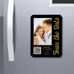 Save The Date Black Gold Stylish Modern Wedding Magnet<br><div class="desc">Save The Date Black Gold Stylish Script Modern Wedding Magnets features a black background with your custom photo. Personalize with your text by editing the text in the text boxes provided and add your website URL for your custom QR code. Designed for you by ©Evco Studio www.zazzle.com/store/evcostudio</div>