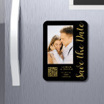 Save The Date Black Gold Stylish Modern Wedding Magnet<br><div class="desc">Save The Date Black Gold Stylish Script Modern Wedding Magnets features a black background with your custom photo. Personalize with your text by editing the text in the text boxes provided and add your website URL for your custom QR code. Designed for you by ©Evco Studio www.zazzle.com/store/evcostudio</div>