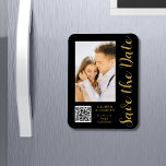 Save The Date Black Gold Stylish Modern Wedding Magnet<br><div class="desc">Save The Date Black Gold Stylish Script Modern Wedding Magnets features a black background with your custom photo. Personalize with your text by editing the text in the text boxes provided and add your website URL for your custom QR code. Designed for you by ©Evco Studio www.zazzle.com/store/evcostudio</div>