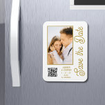 Save The Date Black Gold Stylish Modern Wedding Magnet<br><div class="desc">Save The Date Black Gold Stylish Script Modern Wedding Magnets features a black background with your custom photo. Personalize with your text by editing the text in the text boxes provided and add your website URL for your custom QR code. Designed for you by ©Evco Studio www.zazzle.com/store/evcostudio</div>