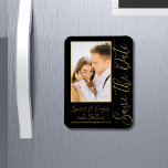 Save The Date Black Gold Stylish Modern Wedding Magnet<br><div class="desc">Save The Date Black Gold Stylish Script Modern Wedding Cards features a black background with your custom photo. Personalize with your text by editing the text in the text boxes provided. Designed for you by ©Evco Studio www.zazzle.com/store/evcostudio</div>