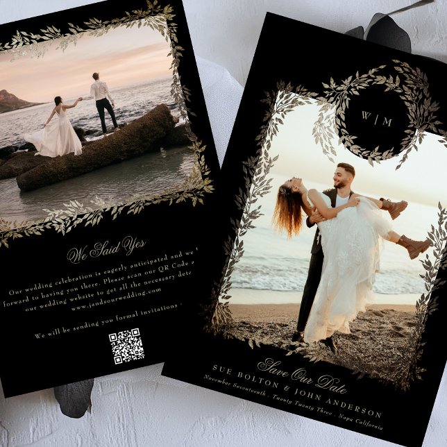 Save The Date Black Gold sur Ebony Botany Mariage de cadre photo (Créateur téléchargé)