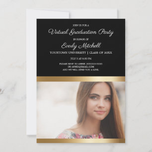 Save The Date Black Gold White Stripe Virtual Graduation Party