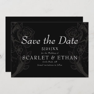 Save The Date Black Gothique Floral Heart Mariage moderne