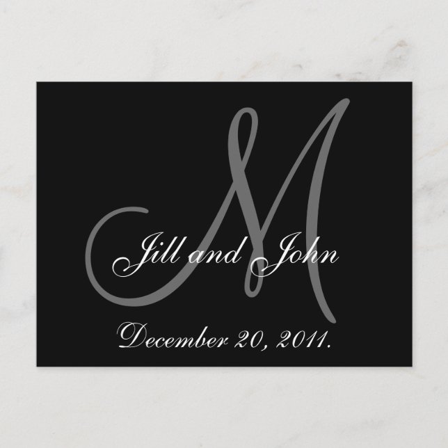 Save the Date | Black Grey Monogram Announcement Postcard (Front)