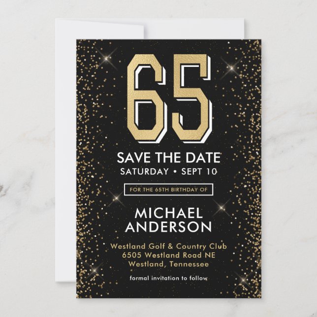 Save The Date Black moderne 65e anniversaire (Devant)