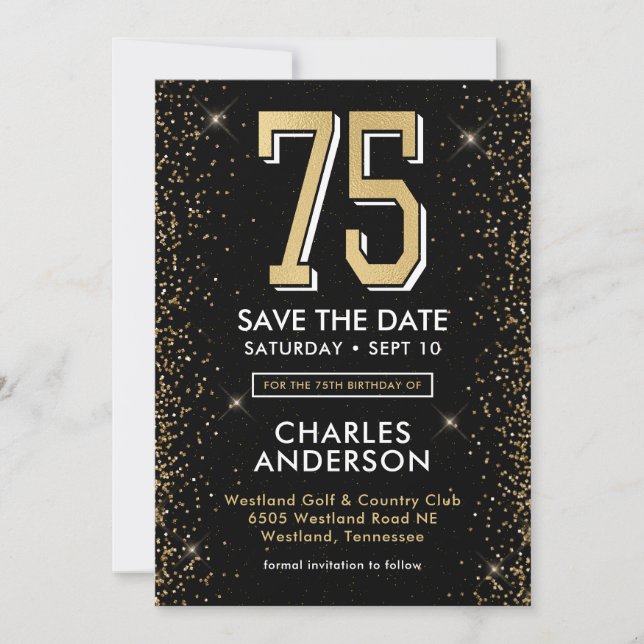 Save The Date Black moderne 75e anniversaire (Devant)