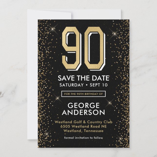 Save The Date Black moderne 90e anniversaire (Devant)