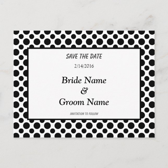 Save the Date Black Polka Dot Postcard (Front)