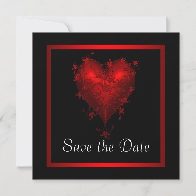 Save The Date Black Red Heart Enregistrer Le Mariage Date (Devant)