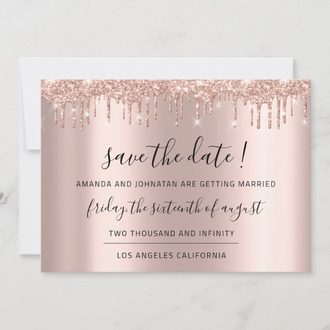 Save The Date Black Rose Glitter Spark Drips (Front)