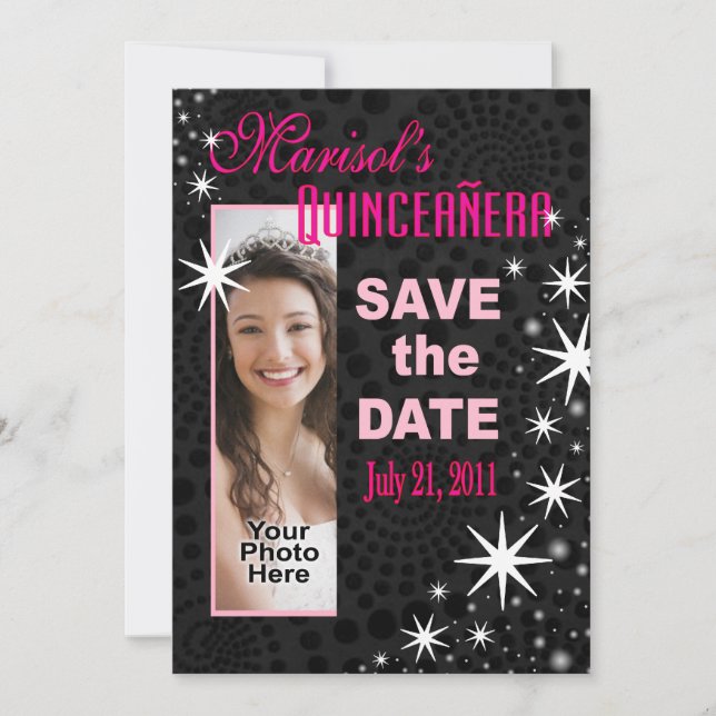 Save The Date Black Stars Quinceañera (Devant)
