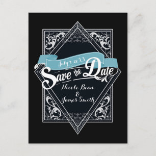 Save The Date Black & Turquoise Blue Engagement Postcard