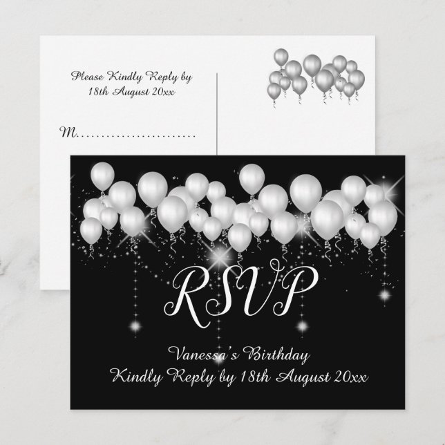 Save the Date Black WHITE Balloons All Occassion 2 Announcement Postcard (Front/Back)