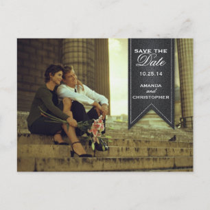 Save the Date Black & White Banner Postcard