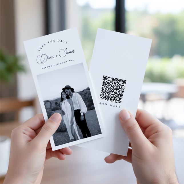 Save The Date Black & White Bookmark Modern QR Code Photo (Créateur téléchargé)