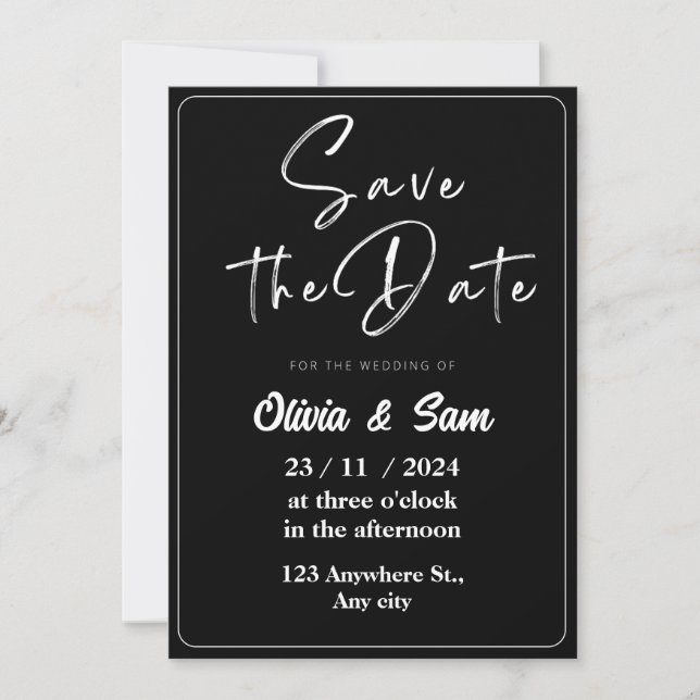 Save The Date Black & White Elegant Enregistrer la date Invitati (Devant)