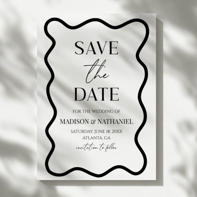 Save The Date Black White Elegant Wavy Border Wedding (Créateur téléchargé)