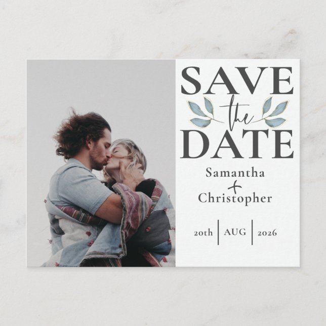 Save the Date Black & White Photo Template Wedding (Front)