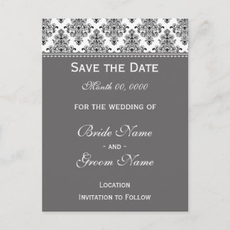 Save the Date - Black & White & Silver Announcement Postcard