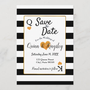 Save the Date Black & White Strips with Gold Heart
