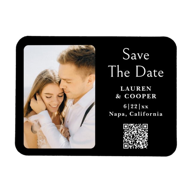 Save The Date Black White Stylish Modern Wedding Magnet (Horizontal)