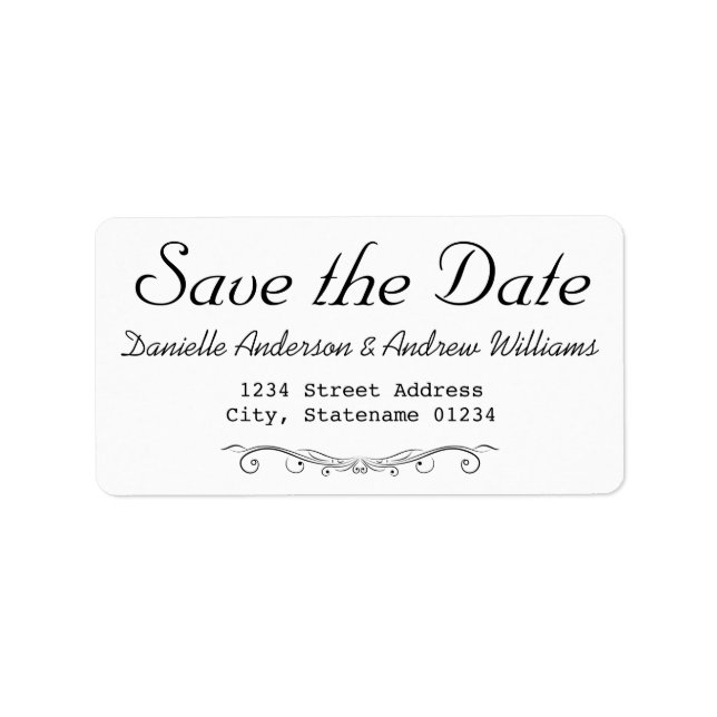 SAVE THE DATE BLACK WHITE WEDDING LABEL (Front)