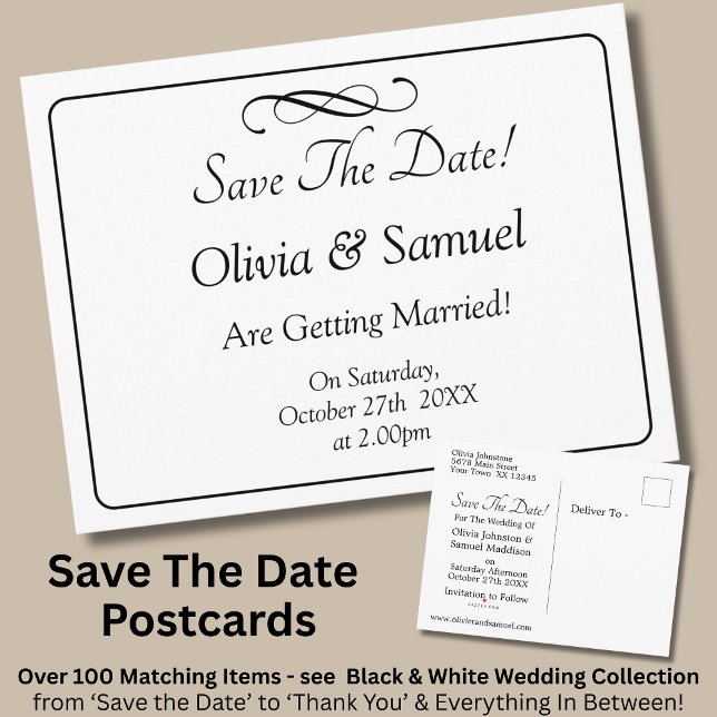 Save The Date -Black & White with Infinity Scroll  Announcement Postcard (Creator Uploaded)