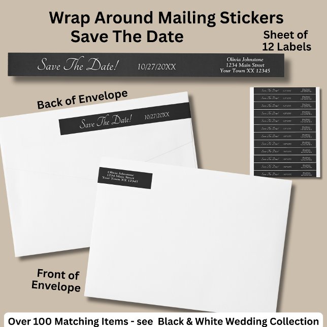 Save The Date, Black & White Wrap Around Label (Creator Uploaded)