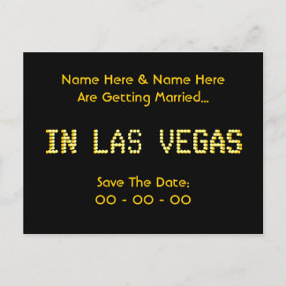 Save The Date. Black & Yellow.  Las Vegas Wedding. Announcement Postcard