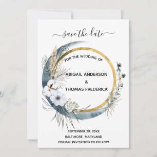 Save The Date Blanc bleu or Floral Aquarelle Boho Mariage