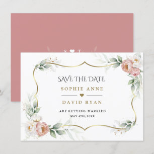 Save The Date Blanc Dusty Rose Floral Gold Airy Mariage