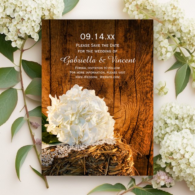 Save The Date Blanc Hydrangea Grange mariage en bois Enregistrer (Créateur téléchargé)