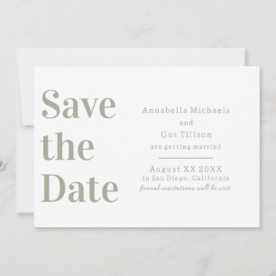 Save The Date Blanc Moderne et Grand Caractère Vert Sauge