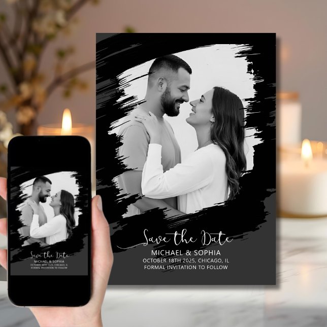 Save The Date Blanc noir neutre Enregistrer la date Unique moder (Créateur téléchargé)