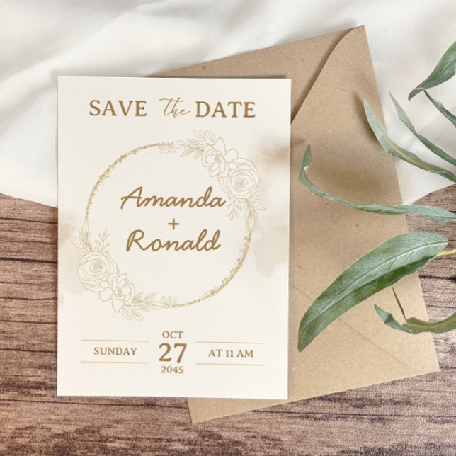 Save The Date Blanc Or Élégante Fleurie de Mariage (Créateur téléchargé)