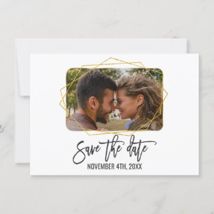 Save The Date Blanc Vert Floral Gold Frame Photo Enregistrer La 