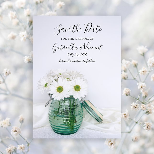 Save The Date Blancs Bleu Jar Vase Mariage Enregistrer la date (Créateur téléchargé)