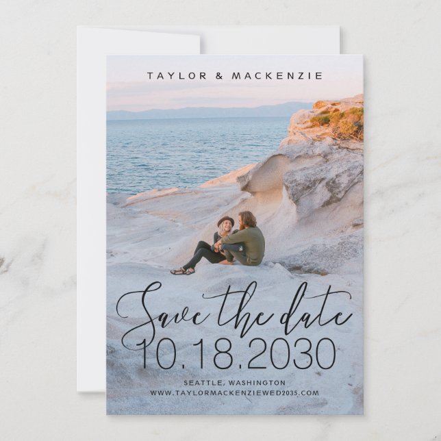 Save The Date Blancs Delicate Mince Photo Script Enregistrer La  (Devant)