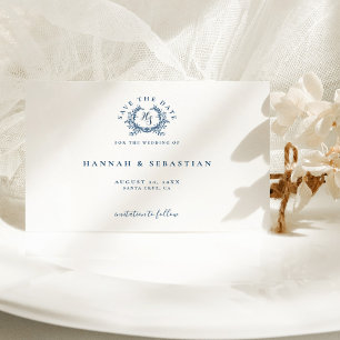 Save The Date Blason de monogramme bleu azur élégant pour mariag