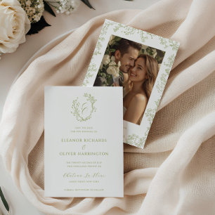 Save The Date Blason de monogramme floral en ligne d'olive pour