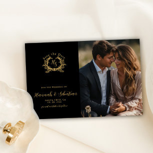 Save The Date Blason de monogramme Photo de mariage Noir/Or