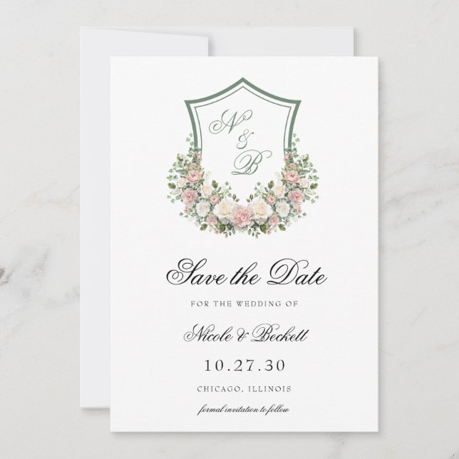 Save The Date Blason floral rose (Devant)