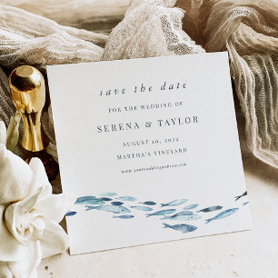 Save The Date Bleu Aquarelle Poisson Nautique