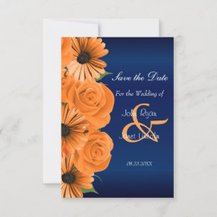Save The Date Bleu avec Rose orange et marguerite Enregistrer la
