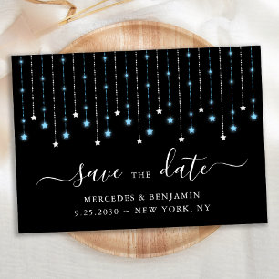 Save The Date Bleu Black Argent Stars Chaîne Lumières Mariage