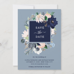Save The Date Bleu bleu marine floral