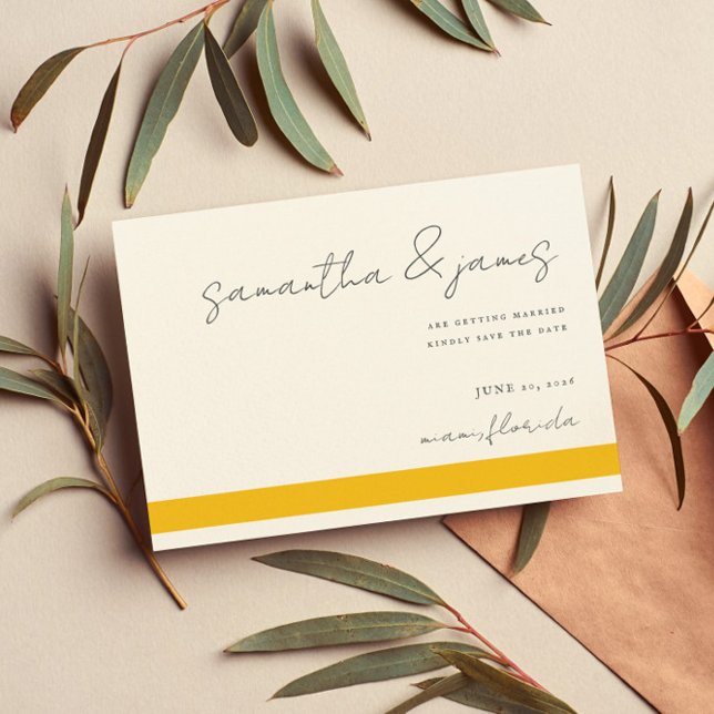 Save The Date Bleu Bright Yellow Stripes Script manuscrit (Créateur téléchargé)