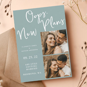 Save The Date Bleu clair Changement Date Mariage Photo Postponto